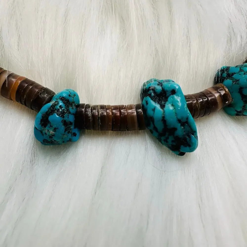 Men’s Faux Turquoise and Genuine Shell Beaded Necklace